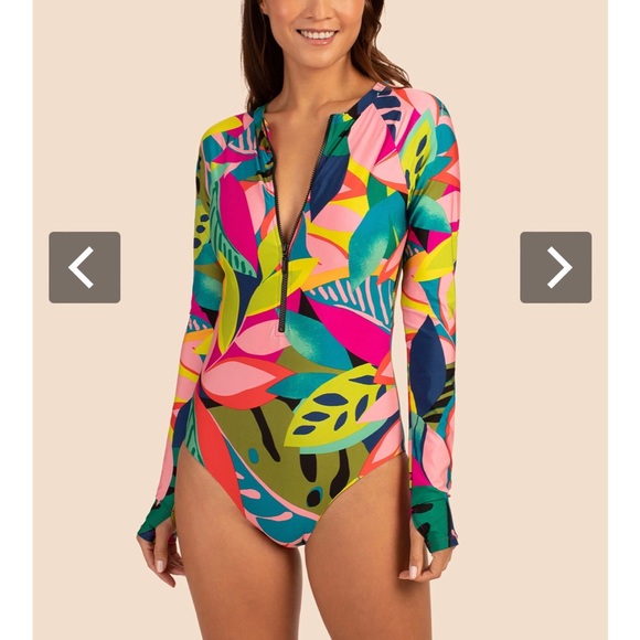 Trina Turk Rainforest Open Back Paddlesuit Rashguard Long Sleeved Swimsuit 1 Pc - Picture 4 of 8